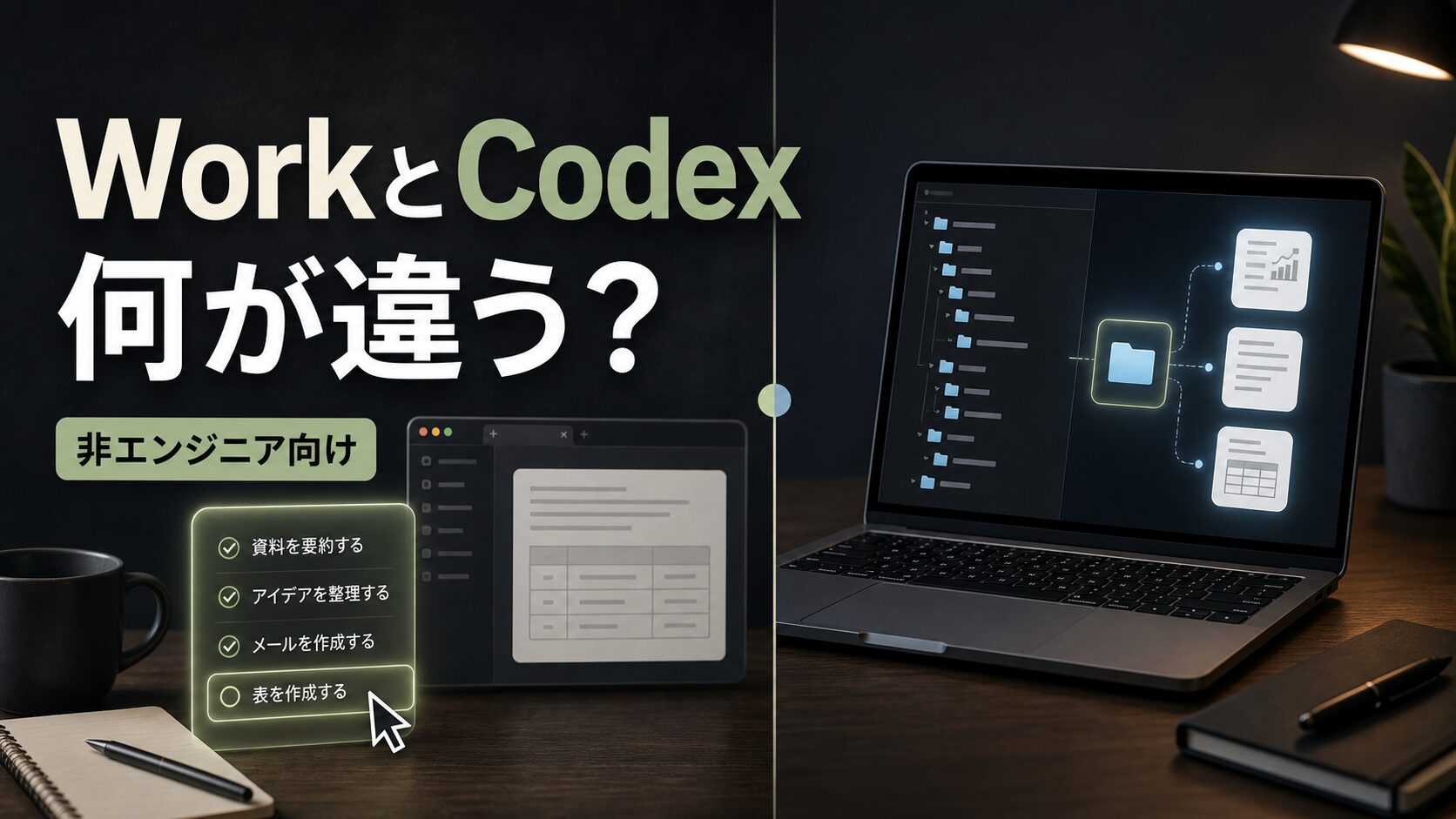 ChatGPT WorkとCodexの違いを表したサムネイル